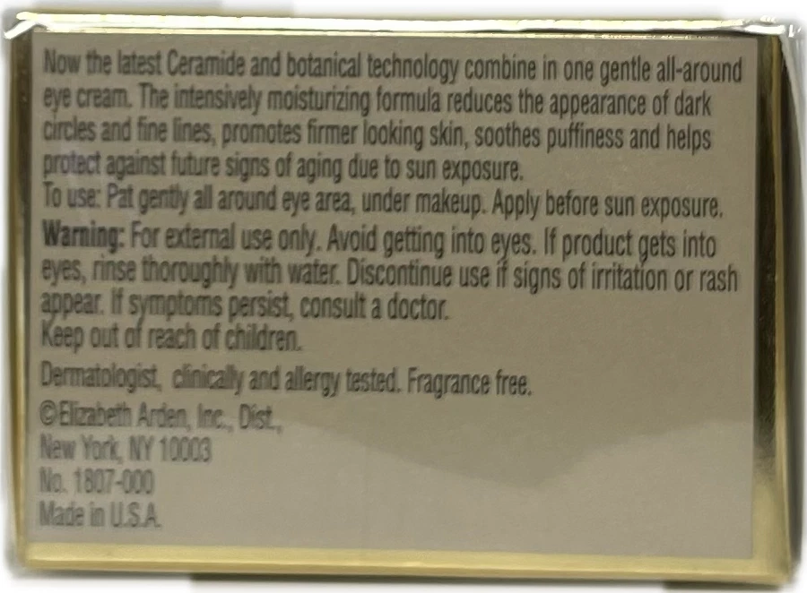 Elizabeth Arden Ceramide Eye Wish Cream FPS 10, 0,5 OZ. Feito nos EUA. Novo, lacrado - Imagem 3 de 4