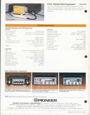 1978 Pioneer KPX-600 Car Stereo Cassette Deck Dealer Sales
