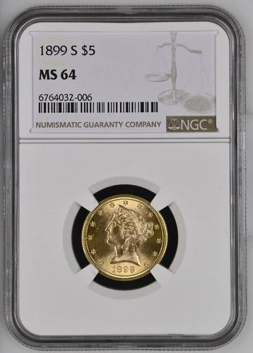 1899-S $5 Liberty Head Gold Coin NGC MS 64 CAC – Rare Collectible