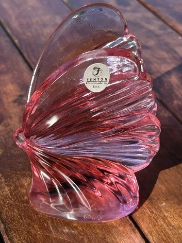 Fenton Glass Butterfly Figurine Dusty Rose Paperweight Pink Purple W/ Sticker