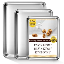 Baking Sheet Set of 3, Commercial Grade Stainless Steel Cookie Sheets for Bak...