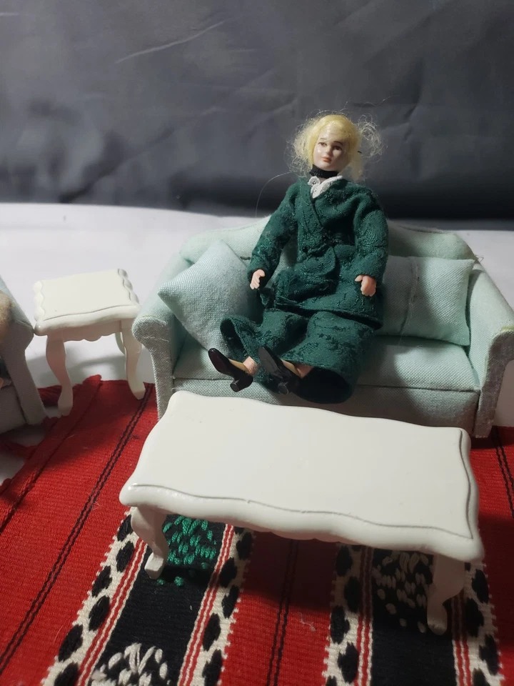 Mueble de madera vintage pintado a mano para casa de muñecas 14 piezas chimenea de salón  Foto 4 de 4