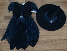 NWT K-Mart Jeweled Witch Costume Kids Large Hat Metallic Mesh Velvet Blue/Black