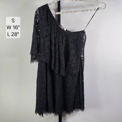 NWT Alexis for INTERMIX Lace Dress S Black One-Shoulder Ruffle Cocktail Party
