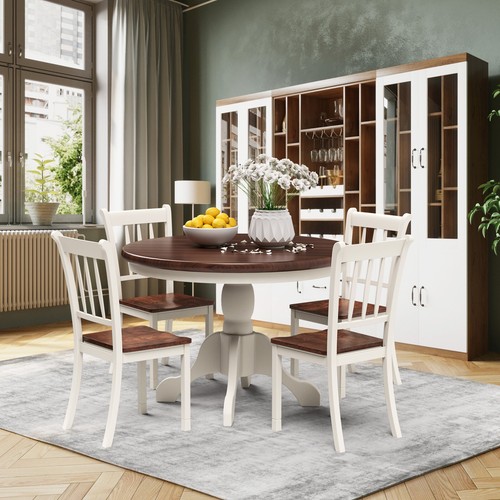 2PCS Wood Dining Chair High Back Home Room Side Chair Bar Kitchen Ivory White - Picture 3 of 5