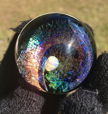 Huge Glass Marble 45mm Boro Purple Rainbow Dichro With Opal Size Hand Made Art