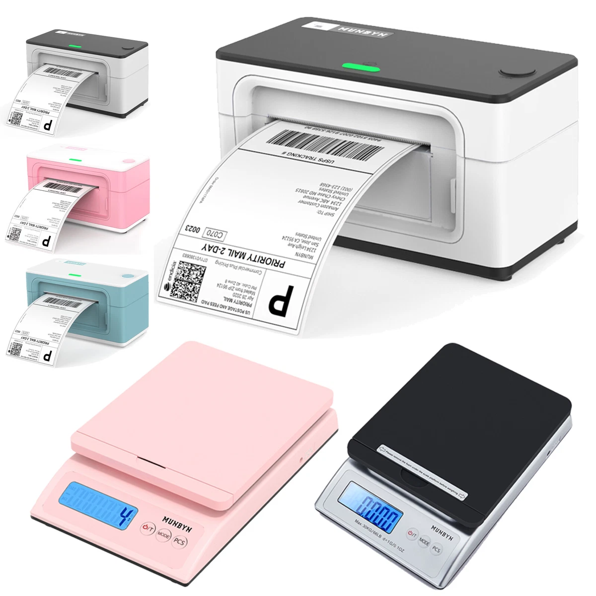 MUNBYN Thermal Shipping Label Printer USB 4X6 /Postal Scale 500/2000 Labels