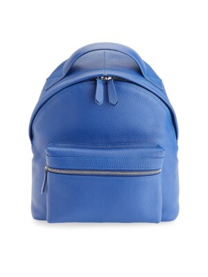 Royce New York Compact Leather Travel Backpack Cobalt blue Silver