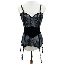 Corset sz M lace fully boned satin lingerie twill lining velvet details womens