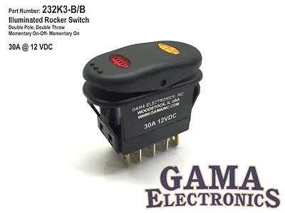 GAMA ELECTRONICS Illuminated - 30 Amp - 2 Pole - 3 Position Momentary Rocker Switch