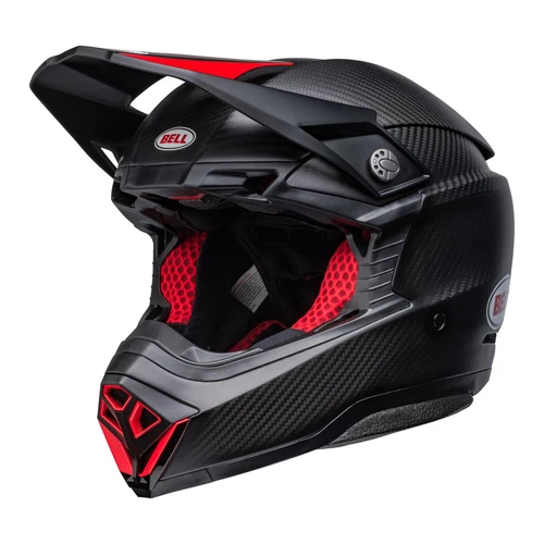 2023 CASCO BELL MOTO 10 CARBONO PINZAS ESFÉRICAS SATÉN BRILLO NEGRO ROJO NUEVO MX BMX