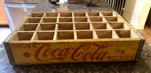 Vintage Coca-Cola "Red Dot" Yellow Wood 24 Bottle Wooden Crate....Nice Shape!
