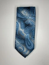 Bergamo New York Tie / Silver Black Blue Paisley / Polyester / L-57in & W-3.25in