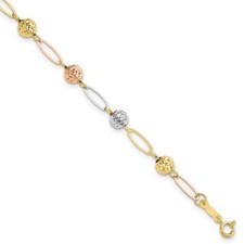 14k Gold TriColor 3 Tone Rose White Pink Yellow Fancy Diamond Cut Beads bracelet