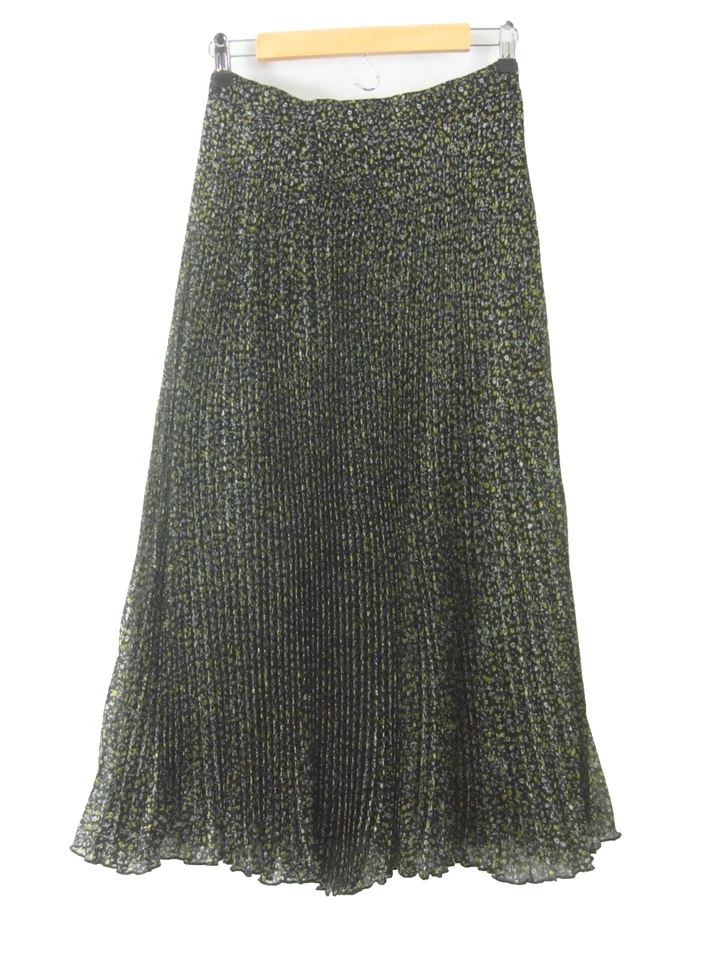 Abercrombie & Fitch Womens S Black Yellow Floral Micro Pleated Midi Skirt Sheer - Image 4 of 4
