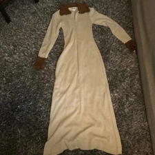 Vtg 70s Wenjilli earthy Knit crochet Maxi Dress 11/12