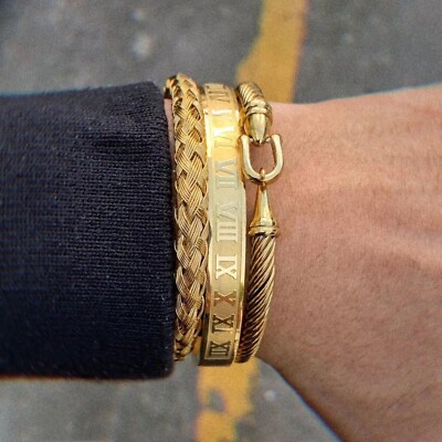 Bracelet De Luxe Pour Homme Plaqué Or 18k En Acier Inoxydable