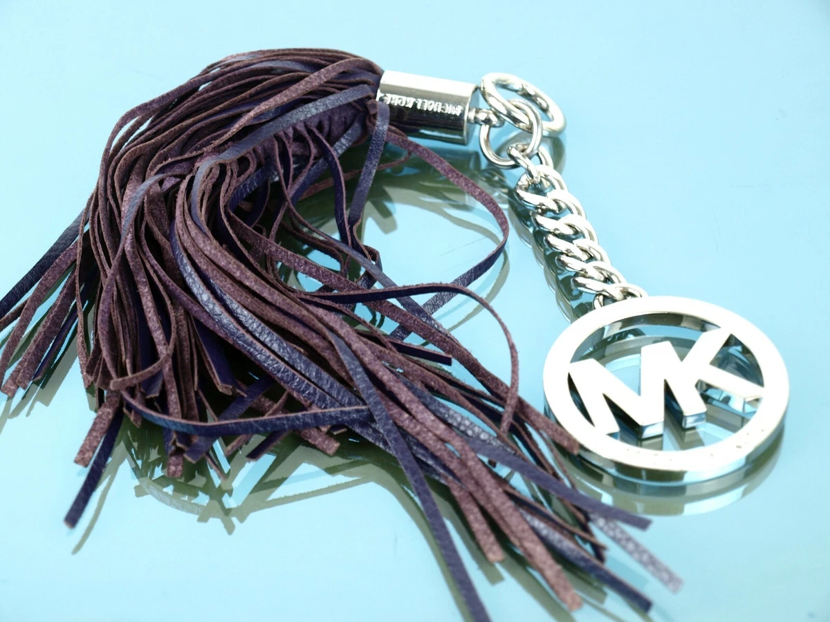 Authentic Michael Kors MK Logo Purple Leather Tassel Bag Charm Accessories Used