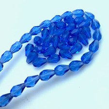 Vintage Faceted Sapphire Blue Teardrop Czech Glass Beads 5x7mm BCG185
