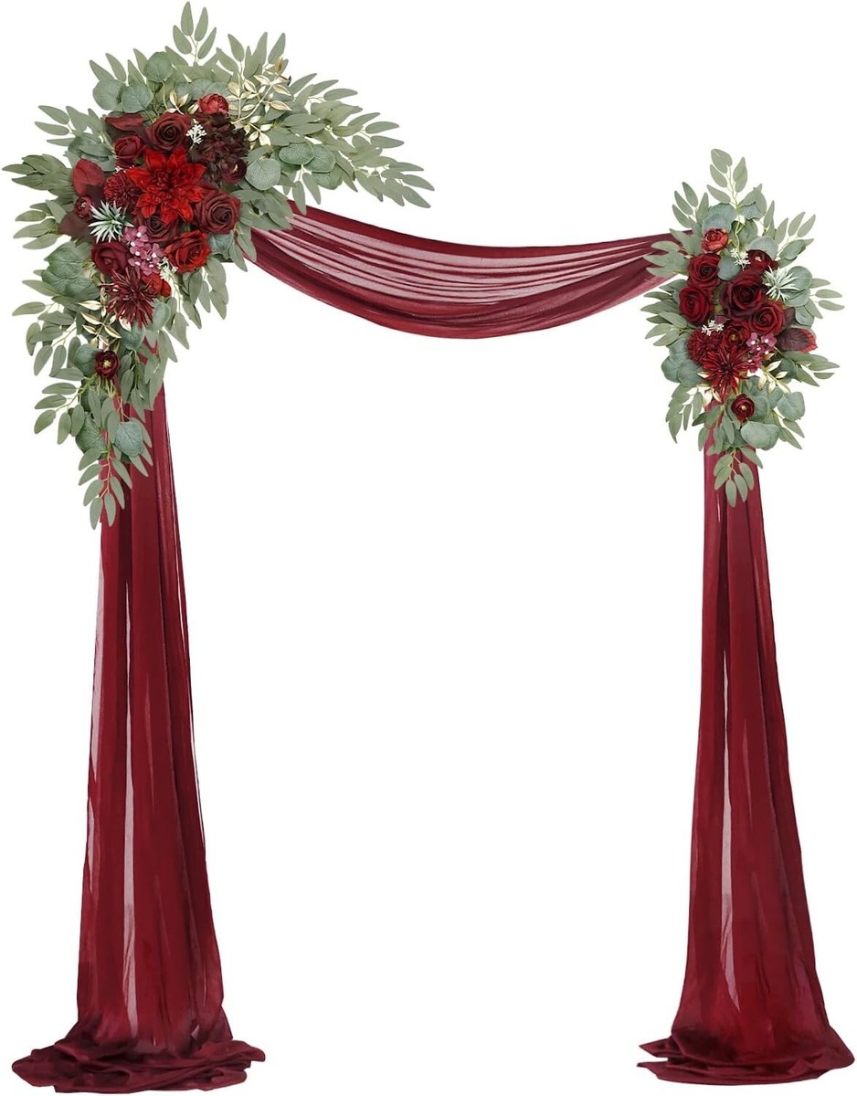 BestAlice Blue Wedding Arch Flowers Kit - 2 Silk Flower Swags & 1 Drapery Fabric For Ceremony Backdrop Decor - View #7