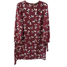 NEW Banana Republic Dress Womens 2 Maroon Burgundy Floral Shift Long Tie Sleeve
