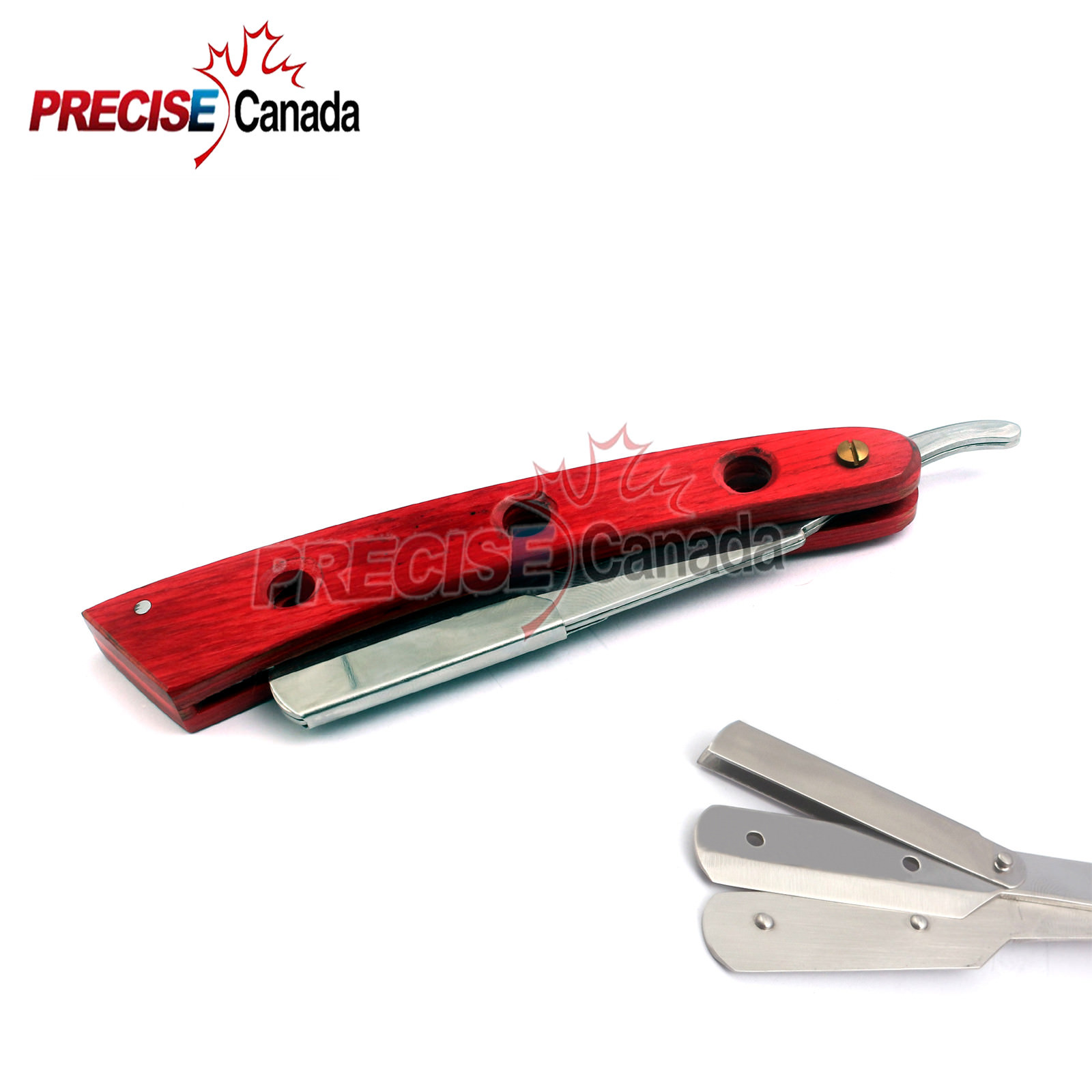 3 Holes Style Straight Barber Hair Shaving Razor Folding Knife Wooden Home Made