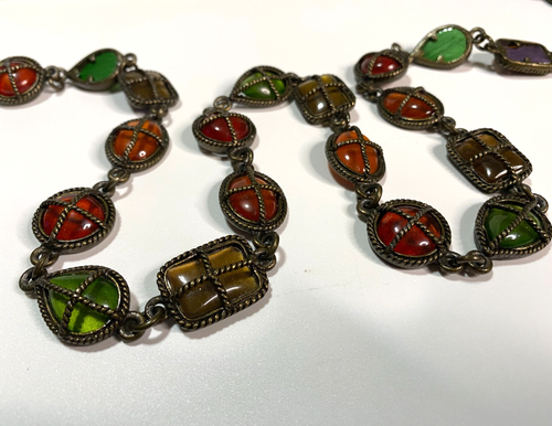Vintage METAL CHAIN Belt JEWEL CABOCHON LINKS Large XL 33-38" Waist Boho Tribal