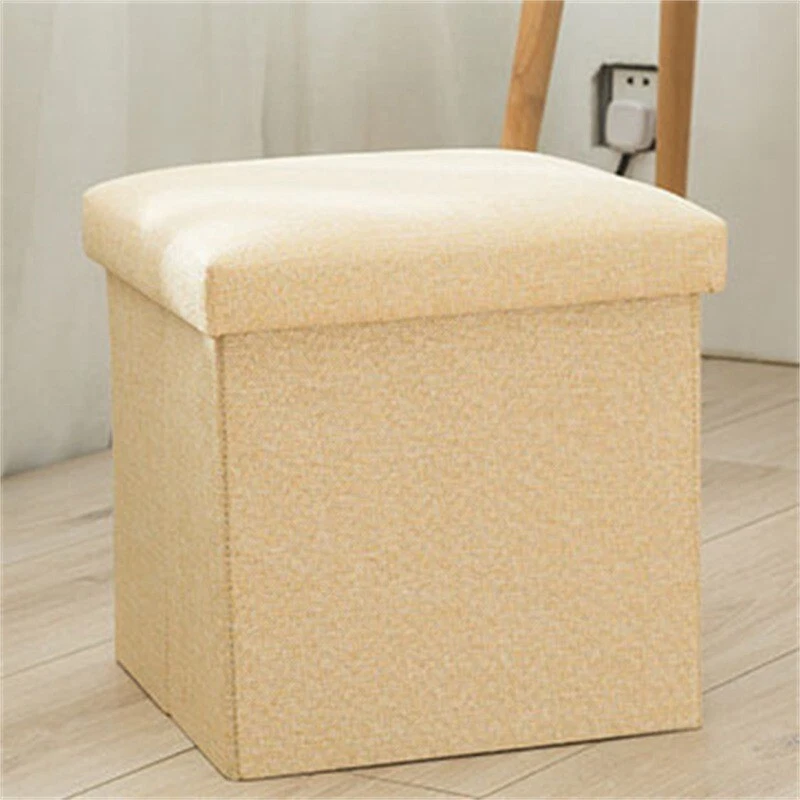 Folding Storage Ottoman Pouffe Large Foot Stool Double Seat Storage Boxes Linen - Image 4 of 4