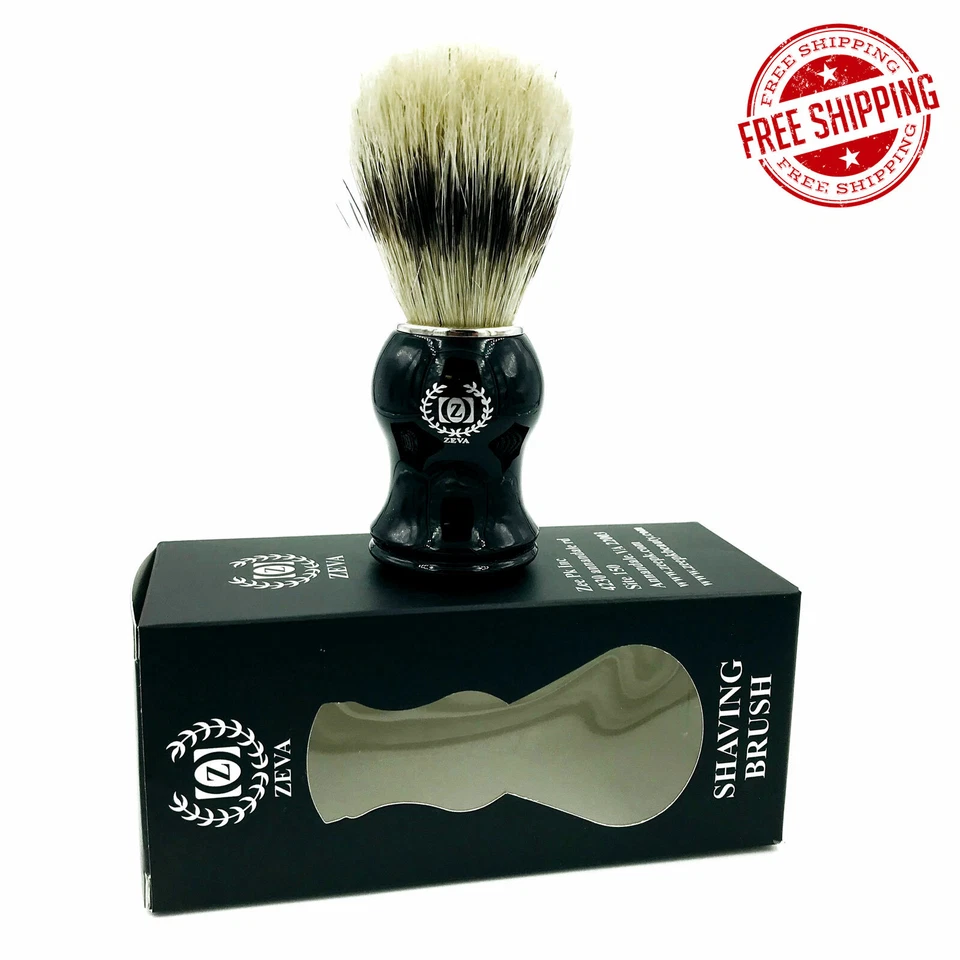 NEW ZEVA BOAR BRISTLE HAIR MEN'S SHAVING BRUSH WITH PLASTIC DIP STAND  - Image 2 of 2