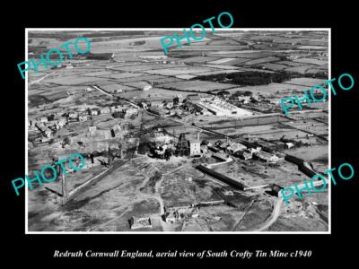 OLD LARGE HISTORIC PHOTO REDRUTH CORNWALL ENGLAND SOUTH CROFTY TIN MINE c1940