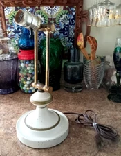 VTG Brass ADJUSTABLE Desk Lamp WHITE GOLD BASE Original Cord FAST SHIP