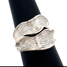 Designer Hagit Gorali Israel 925 Sterling Silver Texture Wave Wide Band Ring Sz6