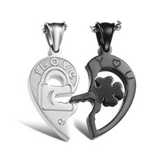 Hers His Stainless Steel I Love You Heart Men Women Couple Pendant Necklace 2 pc