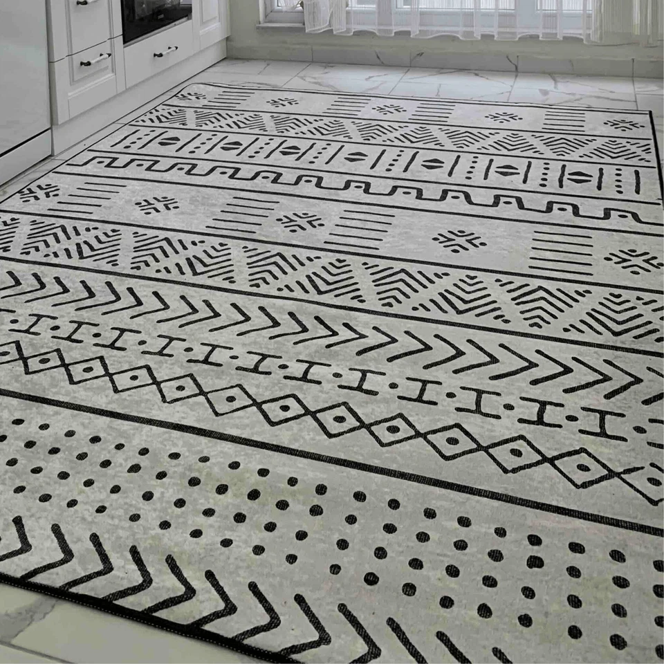 Scandinavian-Patterned Black & White Carpet with Non-Slip Base Rug, Ethnic Rug - Image 3 of 4