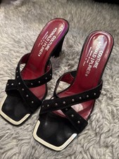 DONALD J PLINER Couture Black Studded Suede Crocodile Leather Sandal ITALY 7.5M
