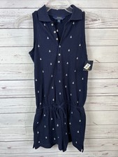 Ralph Lauren Polo Romper Girls Size M 10/12 Navy Blue White Anchors Nautical NWT