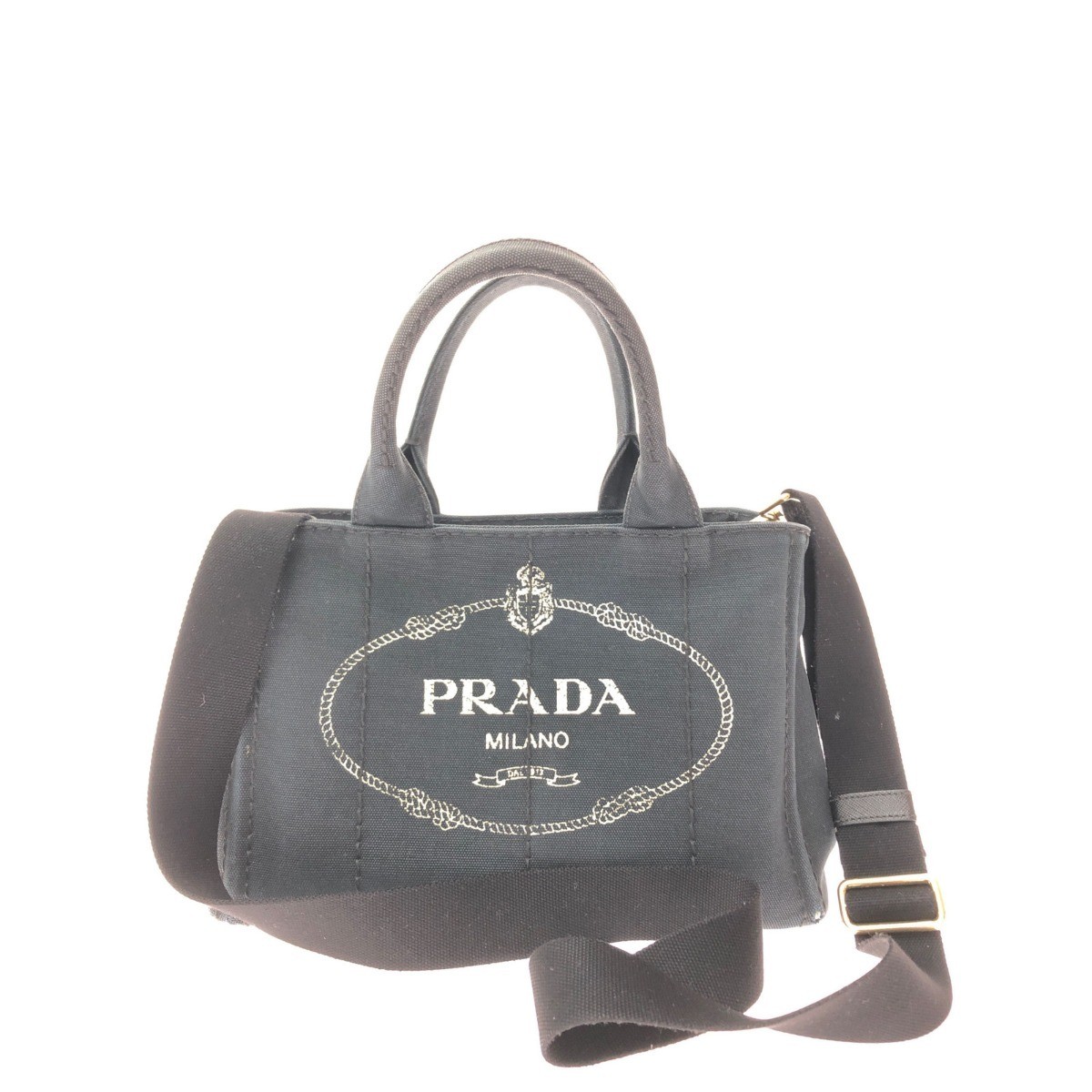 PRADA Ladies Tote Bag Canapa Canvas With Strap Shoulder Tote Navy Slightly Worn