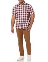 Amazon Essentials Herren Stretch-Popeline Hemd Rot Weiß Karo