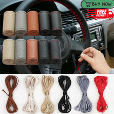 Genuine Leather Steering Wheel Cover Diy Sewing Wrap Anti-slip 15 38cm Car