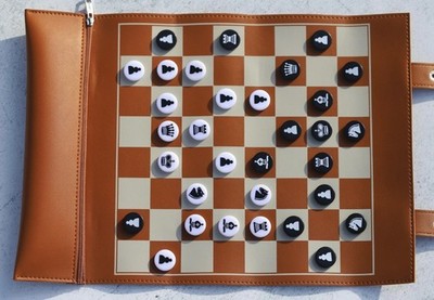 14.5in Foldable Leather Travel Roll Up Chess and Checkers Vegan Leather Set NEW
