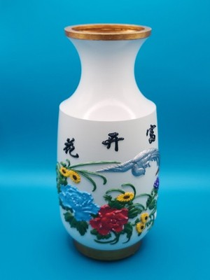 Chinese Molded Resin 8.25'' Souvenir With Blessing '' Blissoming Flowers Bring...