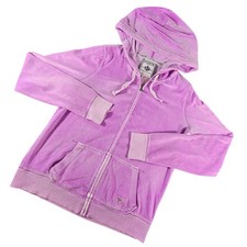 VS PINK Victoria's Secret Purple Velour Hoodie Glitter Love Pink Graphic Size M