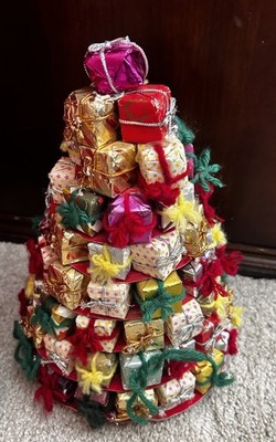 14'' Mini Foil Paper Wrapped Christmas Tree Vintage Kitsch Nostalgia Holiday Deco