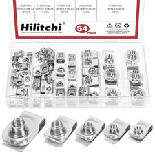 54Pcs 5Sizes U-Style Clip-On Nut Regular Extruded U-Nut U Type Nut Zinc Plated U