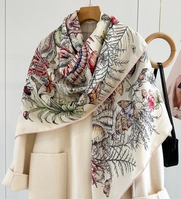 70% Cashmere 30% Silk  2 Face Flower Large Wrap Scarf Women Square Shawl 53''