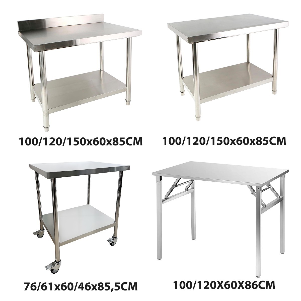 Edelstahl Küche Arbeitstisch mit/ohne aufkantug-Lenkrollen-Klappbar Arbeitstisch