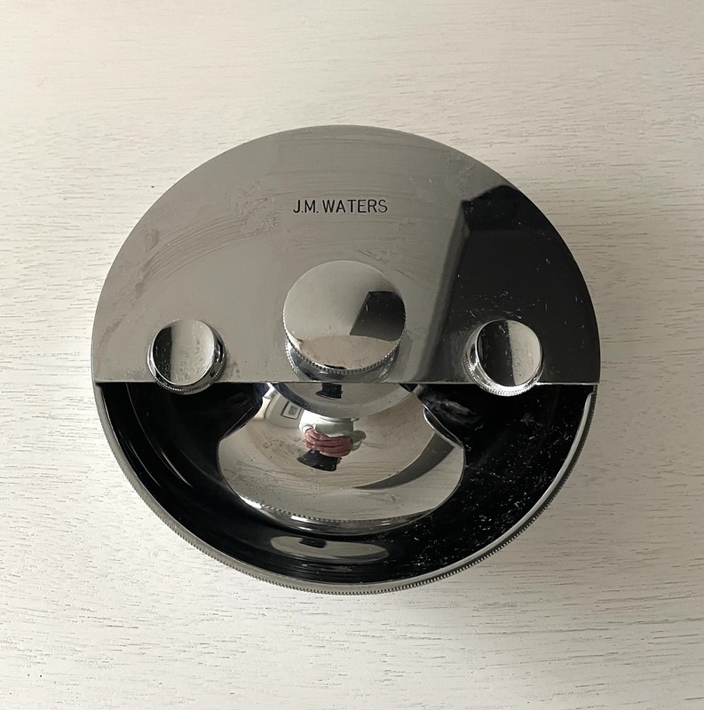 Mid Century Modern Atomic Style Chrome Ashtray with Rotating Dish Felt  Bottom