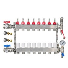 8 Port UFH Underfloor Heating Manifold Complete Set 16mm Eurocone, Ball Valves