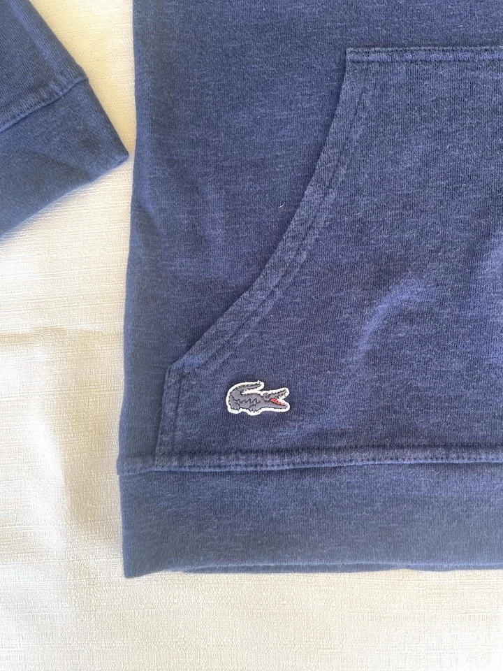 LACOSTE Sleep Wear M Navy Blue Cotton Blnd Kangaroo Pocket Long Slv Knit Top EUC - Image 4 of 4