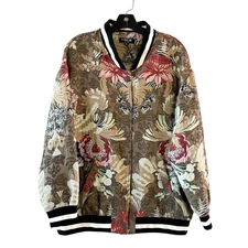 CITRON SANTA MONICA Women's Size XL Green Floral Print Button-Up Bomber Jacket